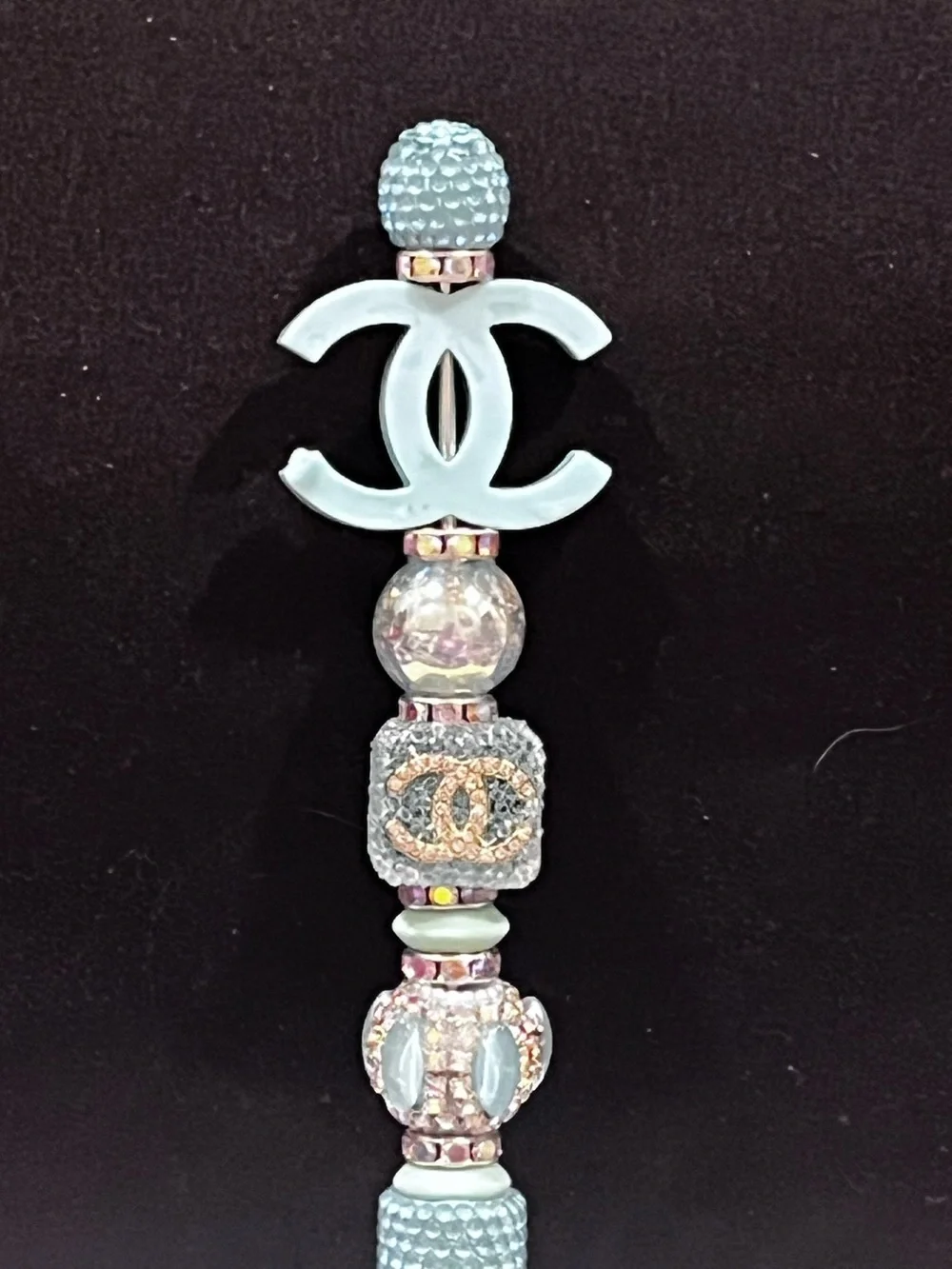 Designer Inspired teal focal fancy beaded pen